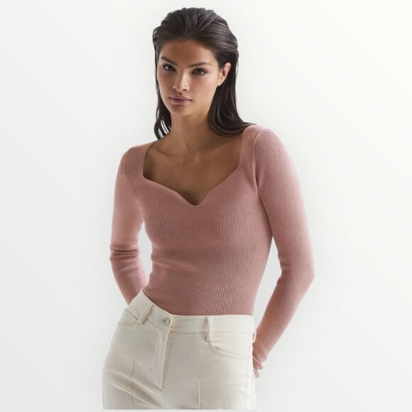 Reiss Emine Ribbed Sweetheart Jumper - Picture 1 of 9